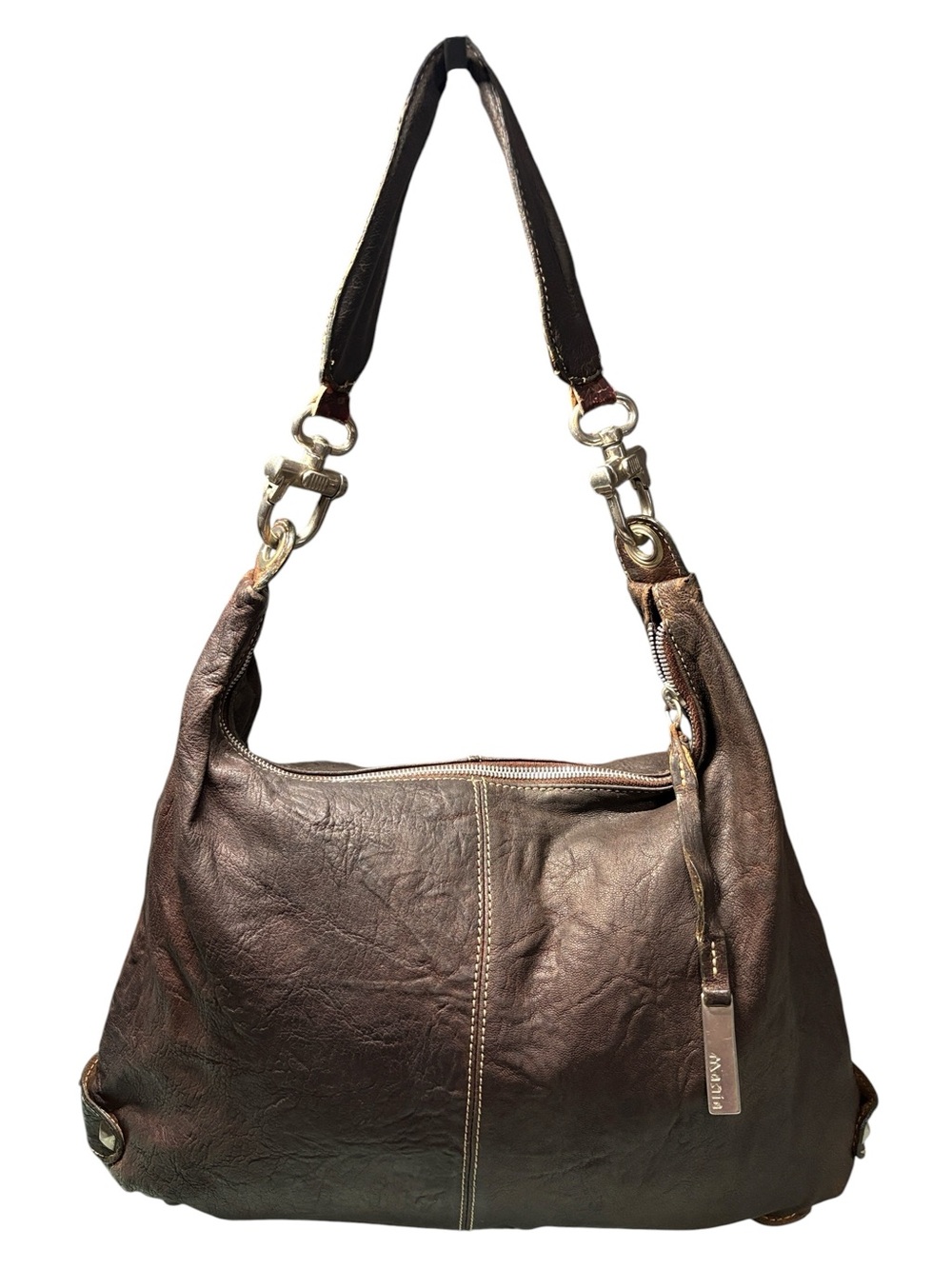 Mania Made in Italy Distressed Brown Leather Hobo